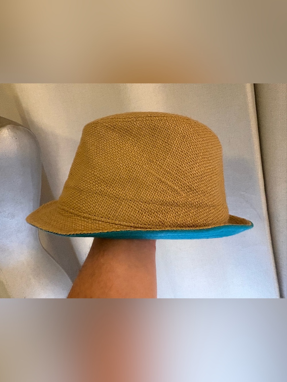 Laundry by Shelli Segal Tan Linen Blend Fedora Hat Blue Trim One Size Summer - Picture 9 of 10